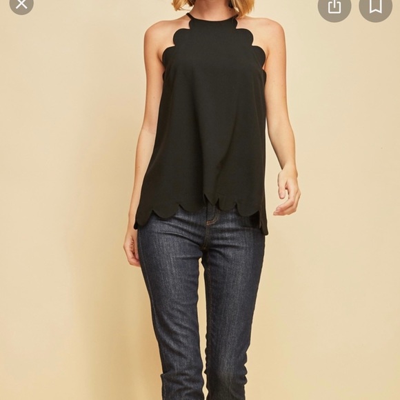 entro Tops - Entro Black scalloped-edge peplum top, medium.